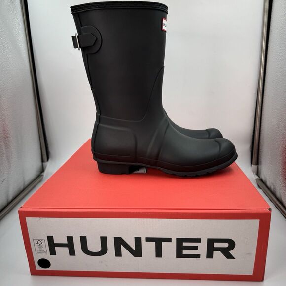 New Hunter Women's Black Original Short Back Adjustable Rain Boots Size 9 - Picture 2 of 14